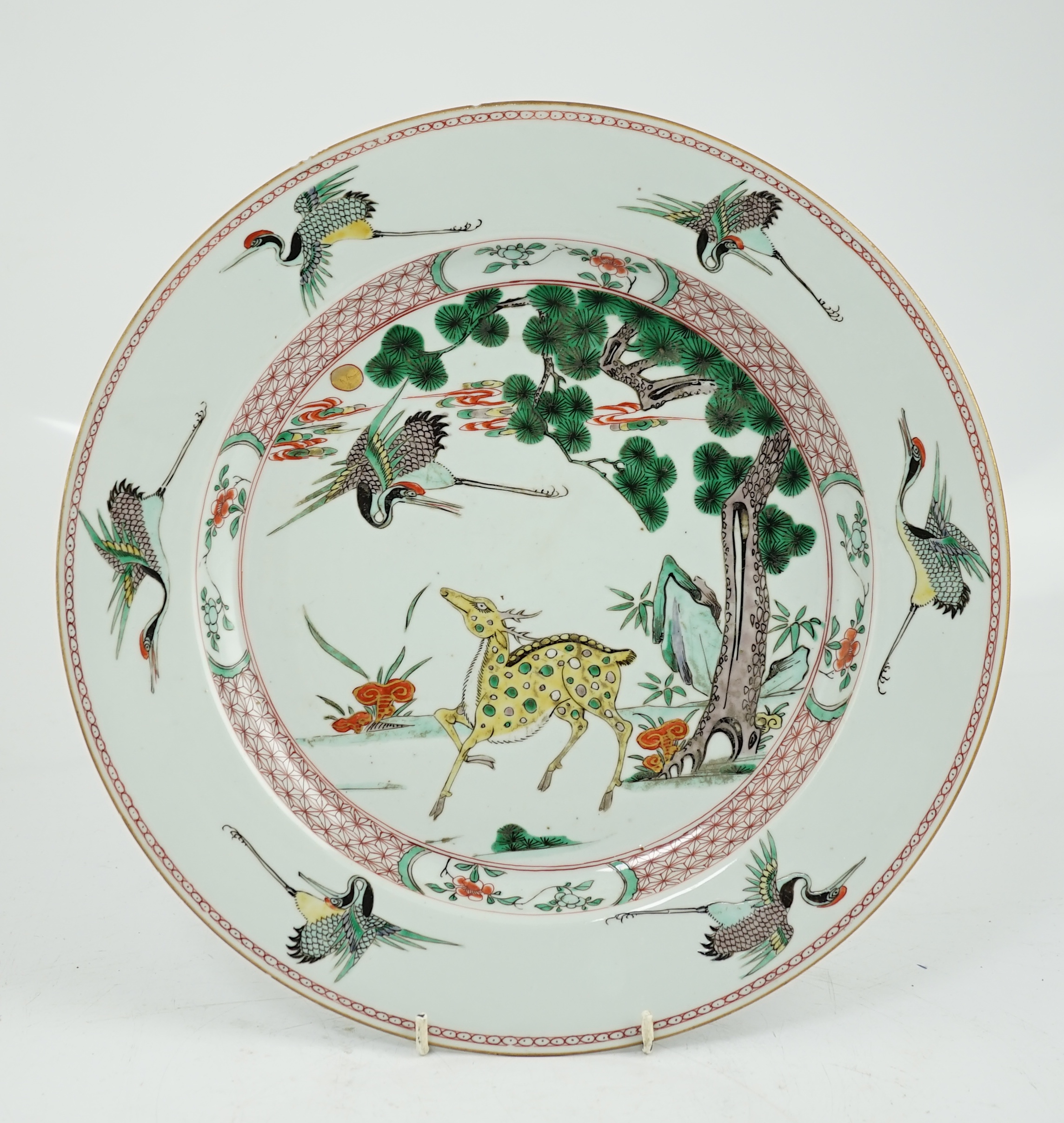 A Chinese famille verte ‘deer and crane’ dish, Kangxi period